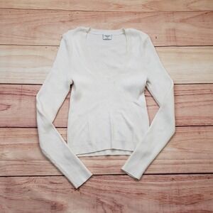 Abercrombie & Fitch Shirt Womens Medium White Ribbed Knit Long Sleeve V-Neck